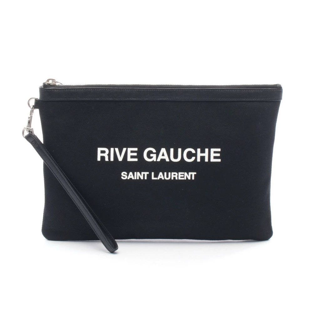Saint Laurent Yves Rive Gauche Shoulder Bag Clutch Canvas Leather Black